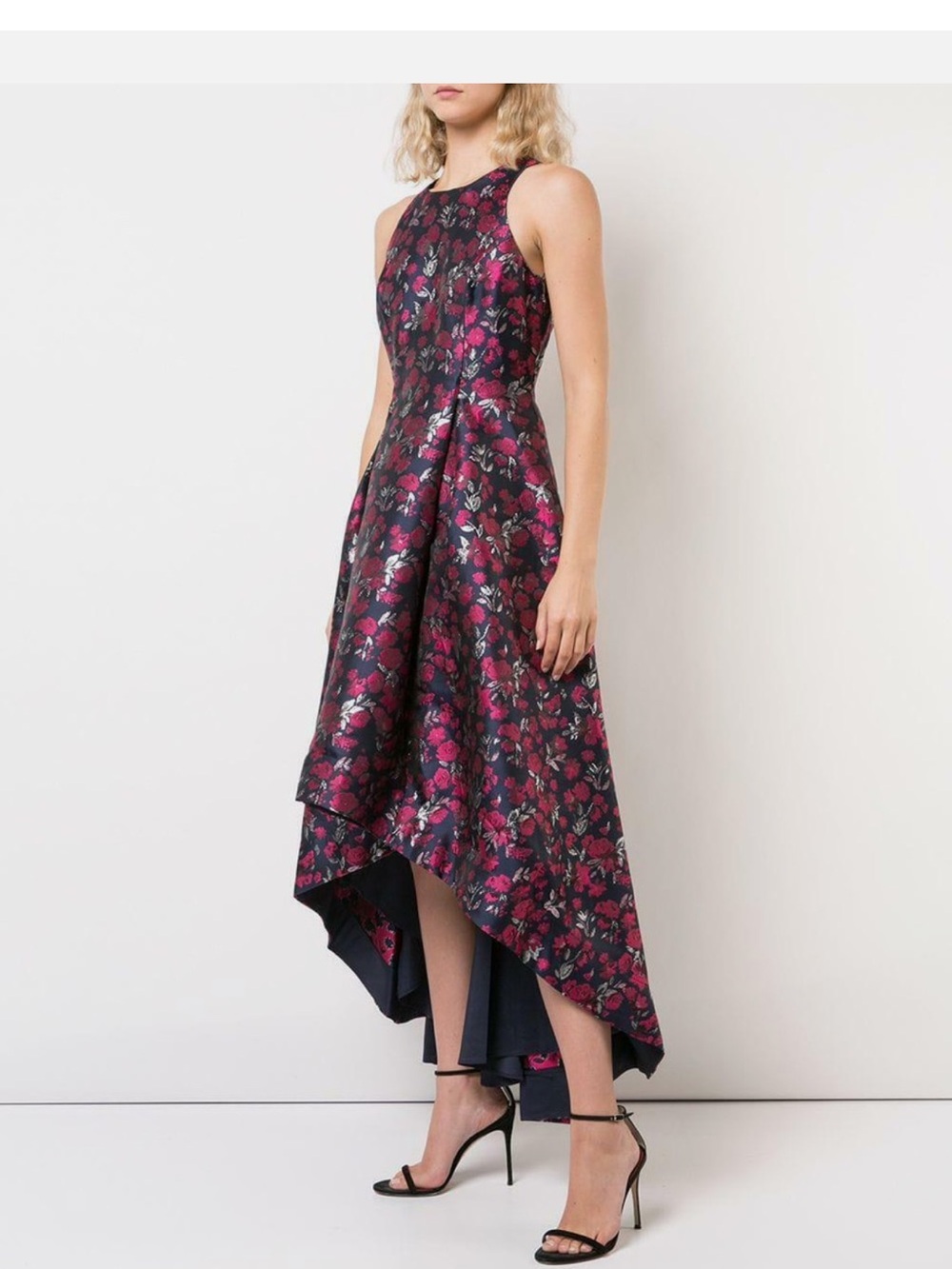 NWOT AIDAN MATTOX Floral Metallic Jacquard High Low Gown Evening Dress